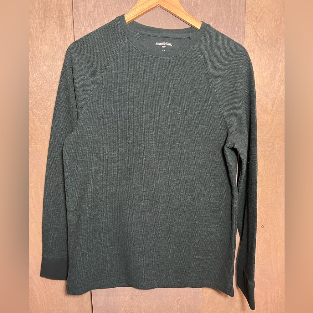 Goodfellow Vintage Texture Green Long Sleeve Tshirt M Cotton blend